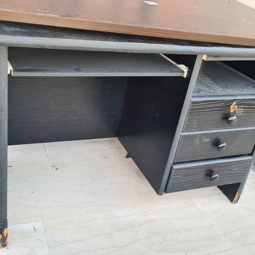 Black desk used with 3 side drawers