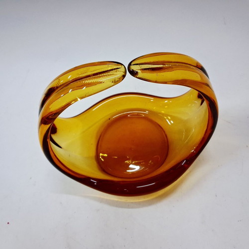 Handblown Glass Basket Amber Gradient Decorative Art Form like new