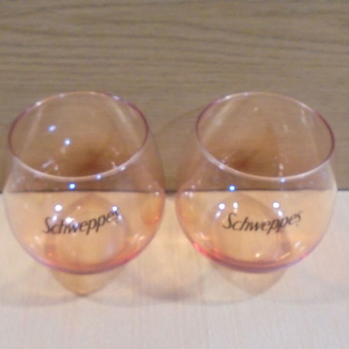 Schweppes soda promotional set of two colored glasses new