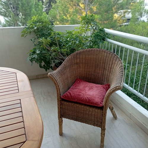 Bamboo armchairs used, set of 2 with cushions