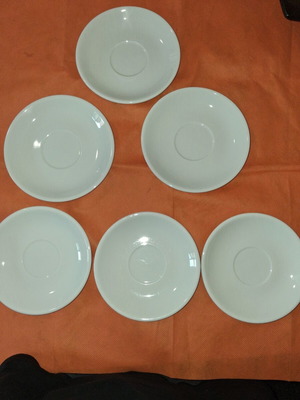 Porcelain saucers set of 6, white, 14cm and 15cm