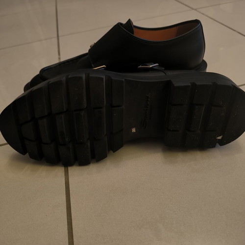 Santoni Double Monk Strap leather loafers with lug sole, size 38.5