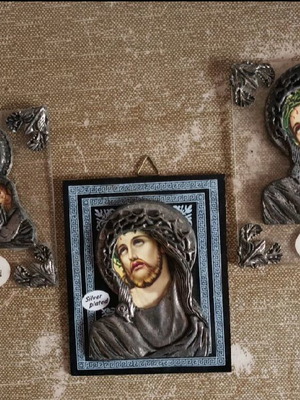 Silver-plated Jesus plaques used, 11x9 cm