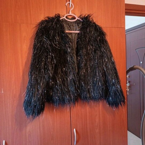 Synthetic fur like new, black with silver details, size M