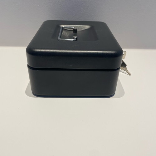 Portable cash box with 2 keys like new, metal, black matte