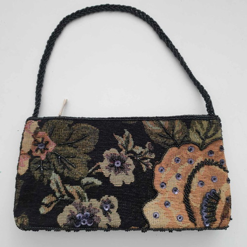 Mini printed fabric handbag new with decorative beads