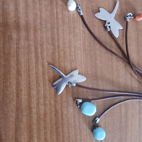Handmade silver and leather necklace like new with turquoise beads