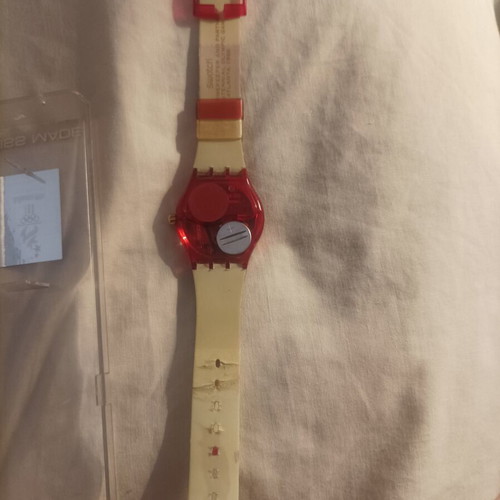 Swatch watch from 1996 Atlanta Olympics used, red strap with wear
