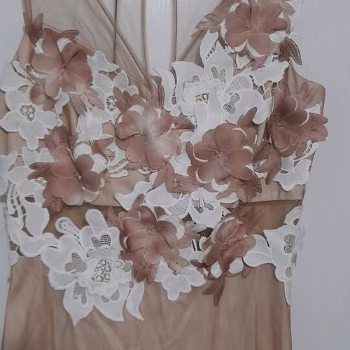 Spell maxi dress like new, beige with embroidered flowers and tulle