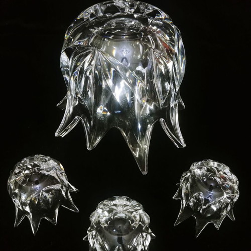 Rogaska Lotus bowl and three lead crystal candlesticks like new