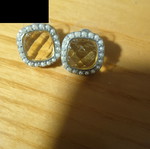 Earrings new square with fake pearls and yellow stone