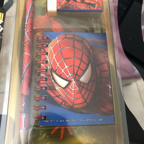 Spider-Man 2 Movie school set with small notepad, pencil, eraser, sharpener, and pen