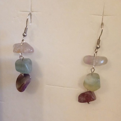 Earrings with fluorite stones and steel clasp new