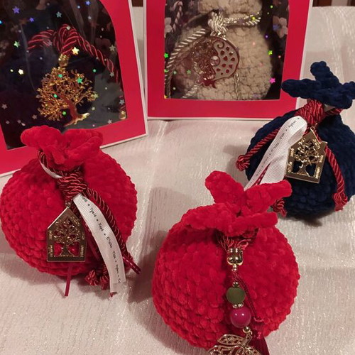 Handmade knitted pomegranate with charm new, Christmas gift idea