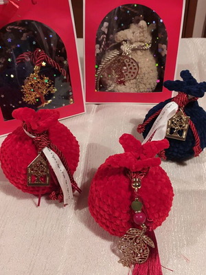 Handmade knitted pomegranate with charm new, Christmas gift idea