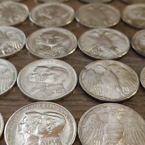 Greece 30 Drachma Coin used, 1964 Royal Wedding, silver