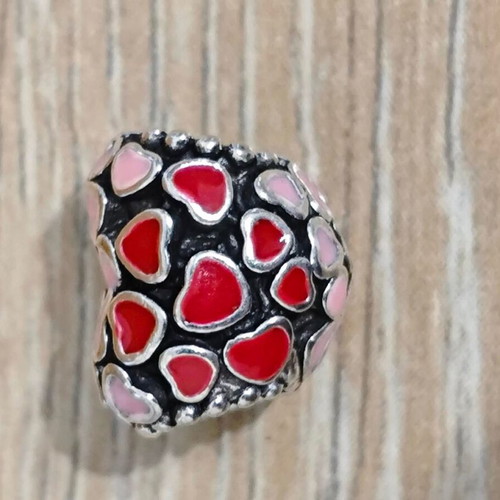 Silver charm hearts with enamel like new