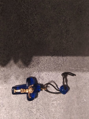 Cross used with gold crucifix, glass-like material, blue