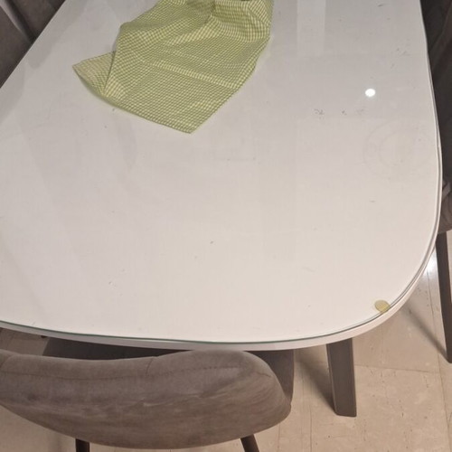 Ikea dining table with Italian grey chairs used, customised glass top, 6-8 seats