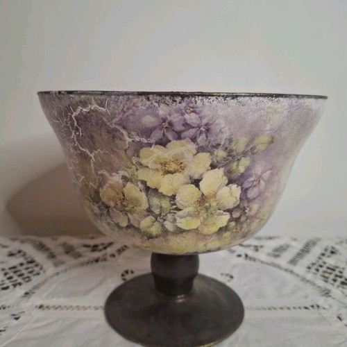 Fruit Bowl Handmade in Pale Colors with Flowers