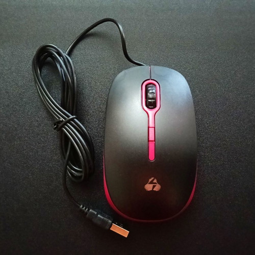 Powertech Wired Optical Mouse new, black with pink details