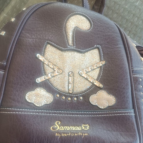 Sammao Vintage Kids Backpack My Heart Is With You Cat Design like new, brown and gold