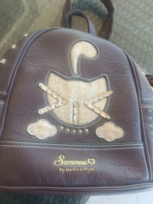 Sammao Vintage Kids Backpack My Heart Is With You Cat Design like new, brown and gold