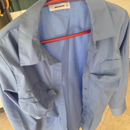 Pink Woman Blue Elastic Shirt New Size S
