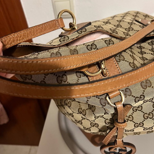 Gucci GG Canvas Large Charm Tote shoulder bag like new, beige and brown