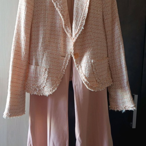 Zara set tweed jacket and trousers 38 soft pink like new