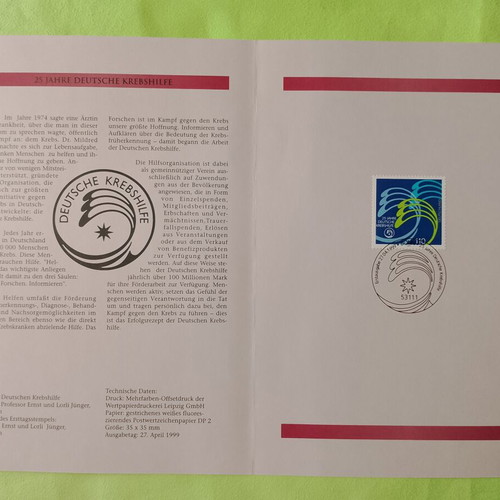 1999 German stamps with Bonn first day cover, unsealed block