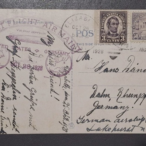 1928 LZ 127 Graf Zeppelin First Return Flight Cover postcard used