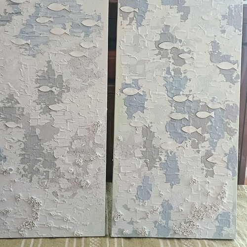 Diptych painting new 40×80 with plaster and silver leaves