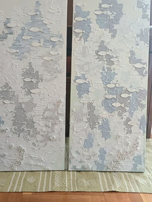 Diptych painting new 40×80 with plaster and silver leaves