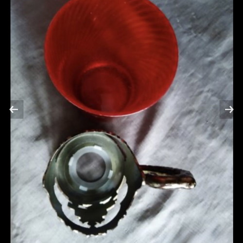 Vintage podstakan glass used, red glass with metal holder