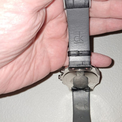 Calvin Klein men's wristwatch, black leather strap