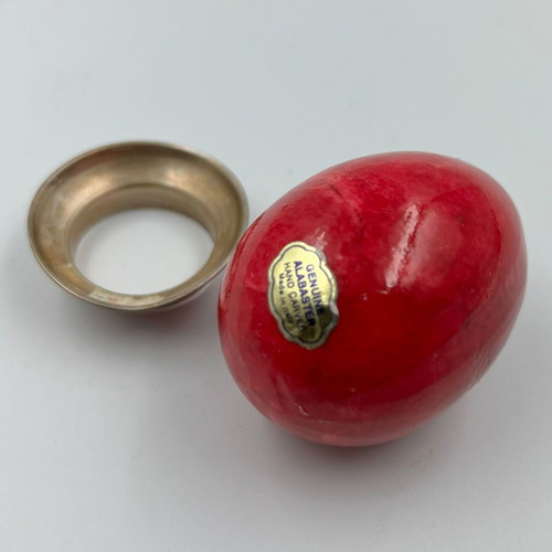 Alabaster red egg with silver 925 base made to order