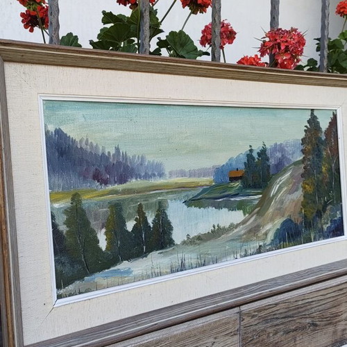 Vintage Scandinavian original oil painting on canvas