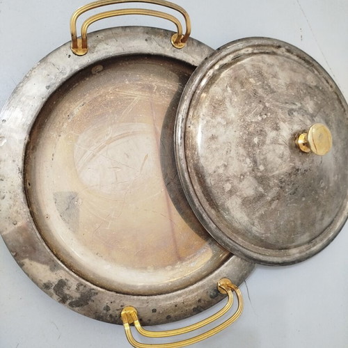 Silver-plated covered tray used