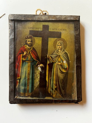 Saint Constantine and Saint Helen vintage framed icon used