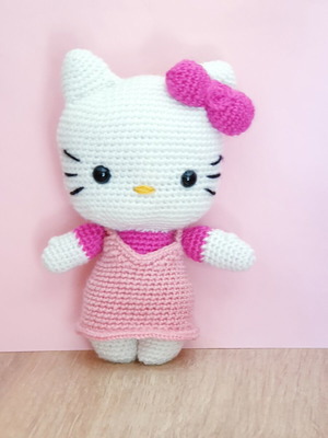 Hello Kitty amigurumi doll new, pink dress, handmade crochet