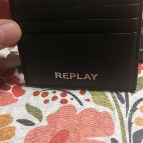 Replay leather card holder, black, new