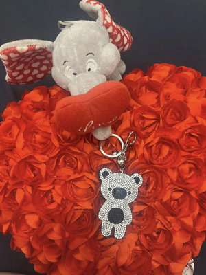 Romantic gift set elephant love with heart pillow and teddy keychain like new