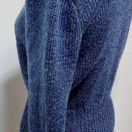 Vintage Hand-Knitted Dress Blue Wool Blend Size L 90 cm