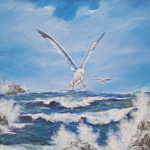 Painting Beach with Seagulls like new 90x60
