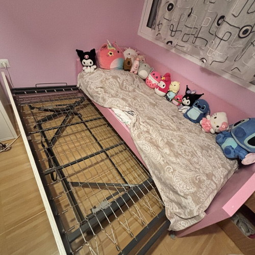 Children's bed 90x200 cm with pull-out second bed, pink and white