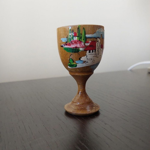 Decorative painted vintage souvenir egg cup from Corfu
