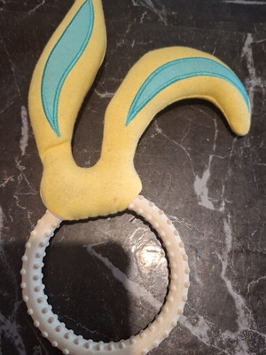 Yellow rabbit ring dog toy like new with sound