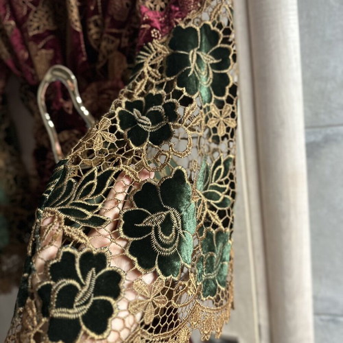 Nidodileda Velvet Crochet Kimono Blazer with Belt