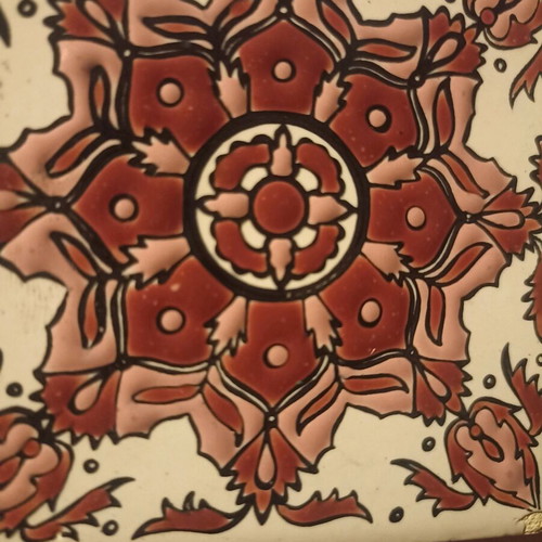 Ceramic handmade Paradissi tile with mandala design like new